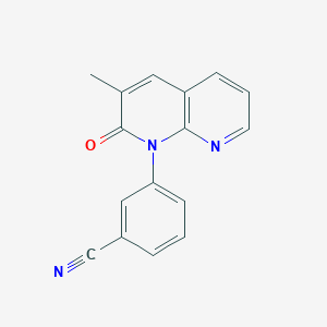 molecular formula C16H11N3O B14297647 3-(3-Methyl-2-oxo-1,8-naphthyridin-1(2H)-yl)benzonitrile CAS No. 113168-76-6