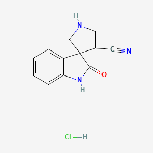 molecular formula C12H12ClN3O B1429936 2-Oxo-1,2-dihydrospiro[indole-3,3'-pyrrolidine]-4'-carbonitrile hydrochloride CAS No. 1423027-48-8