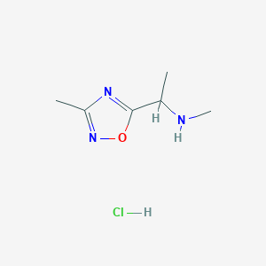 molecular formula C6H12ClN3O B1430015 Methyl[1-(3-methyl-1,2,4-oxadiazol-5-yl)ethyl]amine hydrochloride CAS No. 1432680-05-1