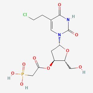 molecular formula C13H18ClN2O9P B14301535 Phosphono-acetic acid (2R,3S,5R)-5-(5-(2-chloroethyl)-2,4-dioxo-3,4-dihydro-2H-pyrimidin-1-yl)-2-hydroxymethyl-tetrahydro-furan-3-yl ester CAS No. 115365-39-4