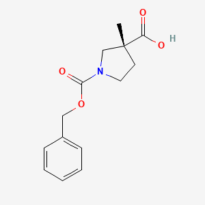 molecular formula C14H17NO4 B1430160 (R)-3-Methyl-pyrrolidine-1,3-dicarboxylic acid 1-benzyl ester CAS No. 1412254-17-1
