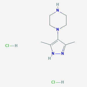 molecular formula C9H18Cl2N4 B1430165 1-(3,5-dimethyl-1H-pyrazol-4-yl)piperazine dihydrochloride CAS No. 1858240-39-7