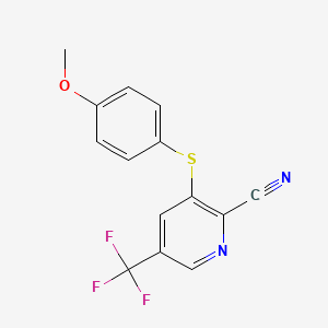 3-(4-Methoxyphenyl)sulfanyl-5-(trifluoromethyl)pyridine-2-carbonitrile