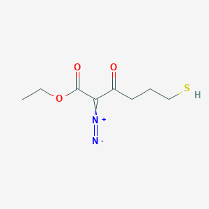 molecular formula C8H12N2O3S B14305034 2-Diazonio-1-ethoxy-1-oxo-6-sulfanylhex-2-en-3-olate CAS No. 115399-61-6