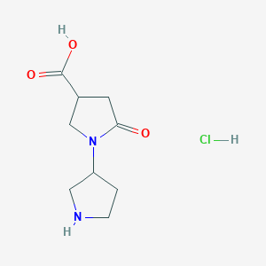 molecular formula C9H15ClN2O3 B1430527 5-氧代-1-(吡咯烷-3-基)吡咯烷-3-羧酸盐酸盐 CAS No. 1461714-31-7