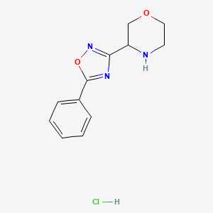 molecular formula C12H14ClN3O2 B1430541 3-(5-Phenyl-1,2,4-oxadiazol-3-yl)morpholine hydrochloride CAS No. 1461704-93-7