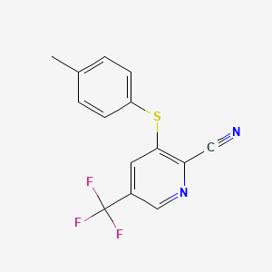 molecular formula C14H9F3N2S B1430555 3-(p-Tolylsulfanyl)-5-(trifluoromethyl)pyridine-2-carbonitrile CAS No. 1449117-73-0