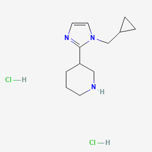 molecular formula C12H21Cl2N3 B1430736 3-[1-(cyclopropylmethyl)-1H-imidazol-2-yl]piperidine dihydrochloride CAS No. 1823962-21-5