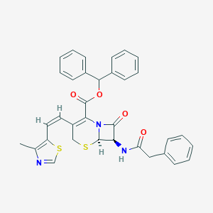 B143081 Benzhydryl (6R,7R)-3-[(Z)-2-(4-methyl-1,3-thiazol-5-yl)ethenyl]-8-oxo-7-[(2-phenylacetyl)amino]-5-thia-1-azabicyclo[4.2.0]oct-2-ene-2-carboxylate CAS No. 112953-21-6