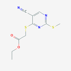 Acetic acid, [[5-cyano-2-(methylthio)-4-pyrimidinyl]thio]-, ethyl ester