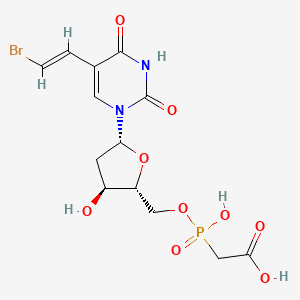 molecular formula C13H16BrN2O9P B14309894 ((5-(5-(2-Bromovinyl)-2,4-dioxo-3,4-dihydro-2H-pyrimidin-1-yl)-3-hydroxy-tetrahydro-furan-2-ylmethoxy)hydroxyphosphoryl)acetic acid CAS No. 117707-12-7