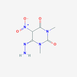 molecular formula C6H9N5O4 B14311486 6-Hydrazinylidene-1,3-dimethyl-5-nitrodihydropyrimidine-2,4(1H,3H)-dione CAS No. 113613-68-6