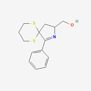 molecular formula C14H17NOS2 B14313368 (1-Phenyl-6,10-dithia-2-azaspiro[4.5]dec-1-en-3-yl)methanol CAS No. 112701-07-2