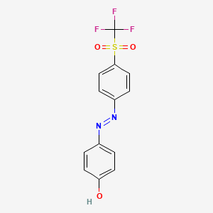 molecular formula C13H9F3N2O3S B14313383 4-{2-[4-(Trifluoromethanesulfonyl)phenyl]hydrazinylidene}cyclohexa-2,5-dien-1-one CAS No. 113122-05-7