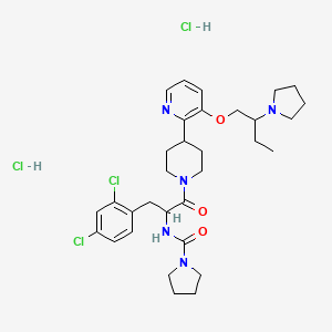 molecular formula C32H45Cl4N5O3 B1431418 N-[3-(2,4-Dichlorophenyl)-1-oxo-1-[4-[3-(2-pyrrolidin-1-ylbutoxy)pyridin-2-yl]piperidin-1-yl]propan-2-yl]pyrrolidine-1-carboxamide;dihydrochloride CAS No. 1104080-42-3