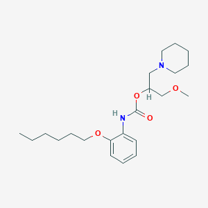 molecular formula C22H36N2O4 B14314670 Carbamic acid, (2-(hexyloxy)phenyl)-, 1-(methoxymethyl)-2-(1-piperidinyl)ethyl ester CAS No. 106585-76-6