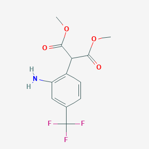 molecular formula C12H12F3NO4 B1431547 1,3-Dimethyl 2-[2-amino-4-(trifluoromethyl)phenyl]propanedioate CAS No. 1373232-95-1