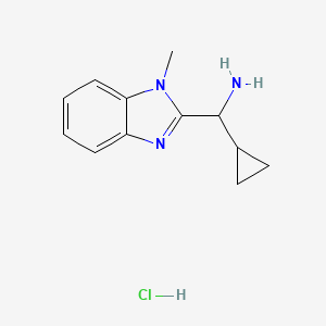 molecular formula C12H16ClN3 B1431577 C-Cyclopropyl-C-(1-methyl-1H-benzoimidazol-2-yl)-methylamine hydrochloride CAS No. 1303968-46-8