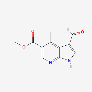 molecular formula C11H10N2O3 B1431608 3-Carbaldehyde-4-methyl-7-azaindole-5-carboxylic acid methyl ester CAS No. 1427502-78-0