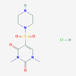molecular formula C10H17ClN4O4S B1431905 1,3-dimethyl-5-(piperazin-1-ylsulfonyl)pyrimidine-2,4(1H,3H)-dione hydrochloride CAS No. 1351618-99-9
