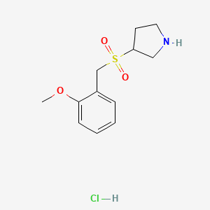 molecular formula C12H18ClNO3S B1431940 3-[(2-Methoxybenzyl)sulfonyl]pyrrolidine hydrochloride CAS No. 1982761-09-0