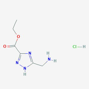 molecular formula C6H11ClN4O2 B1431957 ethyl 5-(aminomethyl)-1H-1,2,4-triazole-3-carboxylate hydrochloride CAS No. 311349-58-3