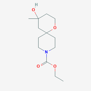 molecular formula C13H23NO4 B1431962 Ethyl 4-hydroxy-4-methyl-1-oxa-9-azaspiro[5.5]undecane-9-carboxylate CAS No. 1785761-67-2