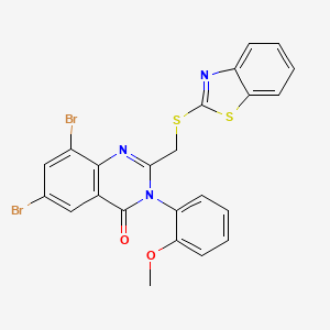 4(3H)-Quinazolinone, 2-((benzothiazolylthio)methyl)-6,8-dibromo-3-(2-methoxyphenyl)-