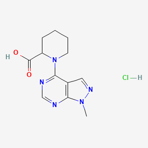 molecular formula C12H16ClN5O2 B1432093 1-{1-methyl-1H-pyrazolo[3,4-d]pyrimidin-4-yl}piperidine-2-carboxylic acid hydrochloride CAS No. 1803570-61-7