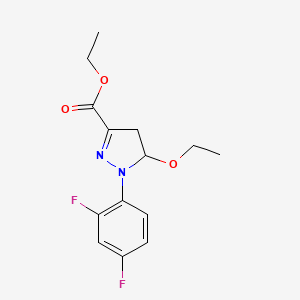 molecular formula C14H16F2N2O3 B1432098 ethyl 1-(2,4-difluorophenyl)-5-ethoxy-4,5-dihydro-1H-pyrazole-3-carboxylate CAS No. 1803586-87-9