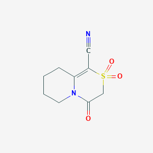 molecular formula C9H10N2O3S B1432099 4-Oxo-3,4,6,7,8,9-hexahydropyrido[2,1-c][1,4]thiazine-1-carbonitrile 2,2-dioxide CAS No. 1823776-61-9