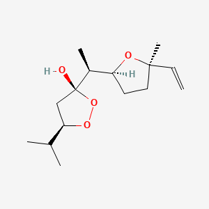 molecular formula C15H26O4 B14320992 1,2-Dioxolan-3-ol, 3-(1-(5-ethenyltetrahydro-5-methyl-2-furanyl)ethyl)-5-(1-methylethyl)-, (3R-(3alpha,3(S*(2S*,5R*)),5alpha))- CAS No. 108905-94-8