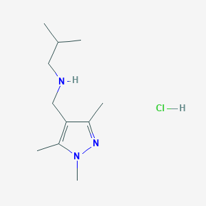 molecular formula C11H22ClN3 B1432123 2-Methyl-N-[(1,3,5-trimethyl-1H-pyrazol-4-yl)methyl]-1-propanamine hydrochloride CAS No. 1609403-49-7