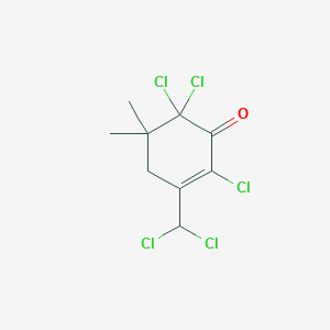 molecular formula C9H9Cl5O B14322372 2,6,6-Trichloro-3-(dichloromethyl)-5,5-dimethylcyclohex-2-en-1-one CAS No. 111811-36-0