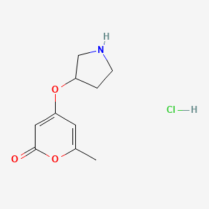 molecular formula C10H14ClNO3 B1432293 6-methyl-4-(pyrrolidin-3-yloxy)-2H-pyran-2-one hydrochloride CAS No. 1864056-49-4