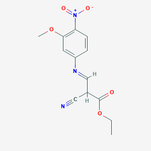 molecular formula C13H13N3O5 B1432334 (E)-Ethyl 2-cyano-3-((3-methoxy-4-nitrophenyl)imino)propanoate CAS No. 501684-26-0