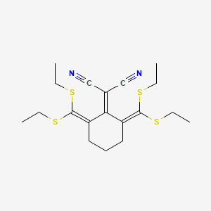 molecular formula C19H26N2S4 B14323690 Propanedinitrile, [2,6-bis[bis(ethylthio)methylene]cyclohexylidene]- CAS No. 104417-71-2