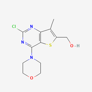 molecular formula C12H14ClN3O2S B1432405 噻吩并[3,2-d]嘧啶-6-甲醇，2-氯-7-甲基-4-(4-吗啉基)- CAS No. 1032758-44-3