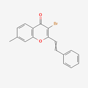 molecular formula C18H13BrO2 B14324326 3-Bromo-7-methyl-2-(2-phenylethenyl)-4H-1-benzopyran-4-one CAS No. 104387-30-6