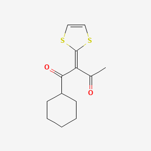 molecular formula C13H16O2S2 B14324461 1,3-Butanedione, 1-cyclohexyl-2-(1,3-dithiol-2-ylidene)- CAS No. 100673-21-0