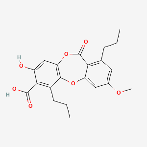 molecular formula C21H22O7 B14324942 8-Hydroxy-3-methoxy-11-oxo-1,6-dipropyl-11H-dibenzo[b,e][1,4]dioxepine-7-carboxylic acid CAS No. 103538-05-2