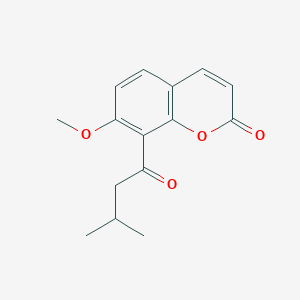 molecular formula C15H16O4 B14327552 7-Methoxy-8-(3-methylbutanoyl)-2H-1-benzopyran-2-one CAS No. 109068-12-4