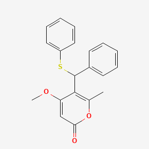 molecular formula C20H18O3S B14327857 4-Methoxy-6-methyl-5-[phenyl(phenylsulfanyl)methyl]-2H-pyran-2-one CAS No. 109746-00-1