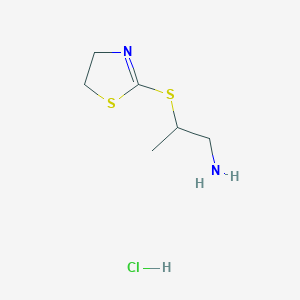 molecular formula C6H13ClN2S2 B1432816 2-((4,5-Dihydrothiazol-2-yl)thio)propan-1-amine hydrochloride CAS No. 1823248-43-6