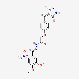 Acetic acid, (p-((3-methyl-5-oxo-2-pyrazolin-4-ylidene)methyl)phenoxy)-, (4,5-dimethoxy-2-nitrobenzylidene)hydrazide