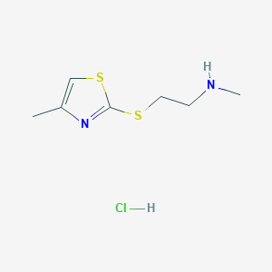 molecular formula C7H13ClN2S2 B1432837 N-methyl-2-((4-methylthiazol-2-yl)thio)ethan-1-amine hydrochloride CAS No. 1864055-83-3