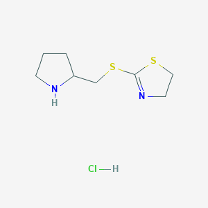 molecular formula C8H15ClN2S2 B1432843 2-((Pyrrolidin-2-ylmethyl)thio)-4,5-dihydrothiazole hydrochloride CAS No. 1824268-62-3