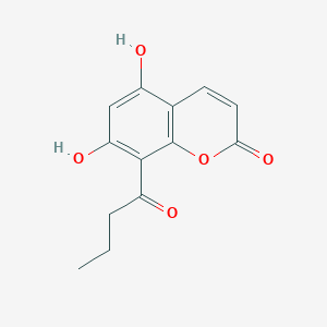 molecular formula C13H12O5 B14328727 8-Butanoyl-5,7-dihydroxy-2H-1-benzopyran-2-one CAS No. 111761-37-6