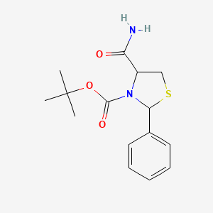 molecular formula C15H20N2O3S B14328839 N-tert-Butyloxycarbonyl-2-phenylthiazolidine-4-carboxylic acid amide CAS No. 106086-14-0