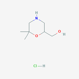 molecular formula C7H16ClNO2 B1432973 (6,6-Dimethylmorpholin-2-yl)methanol hydrochloride CAS No. 1416439-82-1